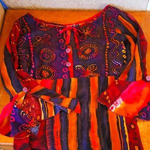 Vibrant Cold Shoulder Bohemian Flutter Sleeves sz M